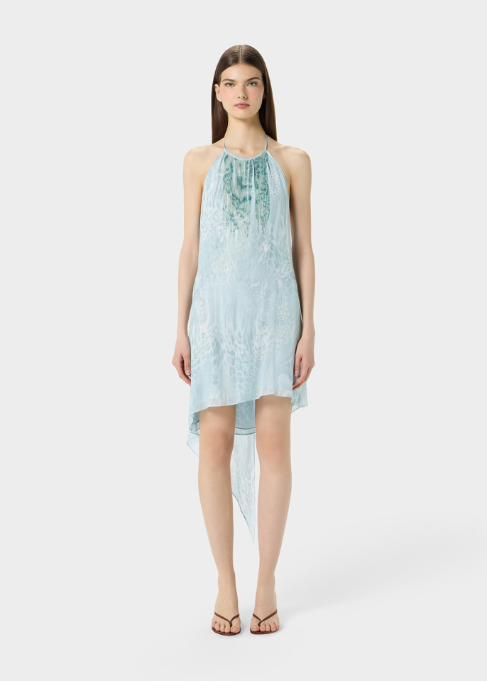 BLUMARINE: MINI DRESS IN CHIFFON WITH LIQUID LEOPARD PRINT