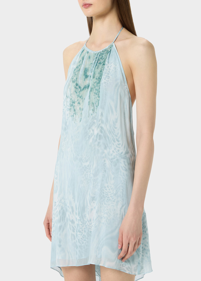 BLUMARINE: MINI DRESS IN CHIFFON WITH LIQUID LEOPARD PRINT