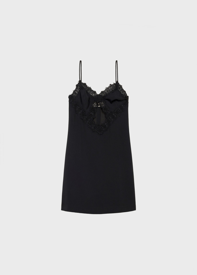 BLUMARINE: KURZES KLEID AUS ENVER-SATIN MIT AUSSCHNITT UND SPITZE