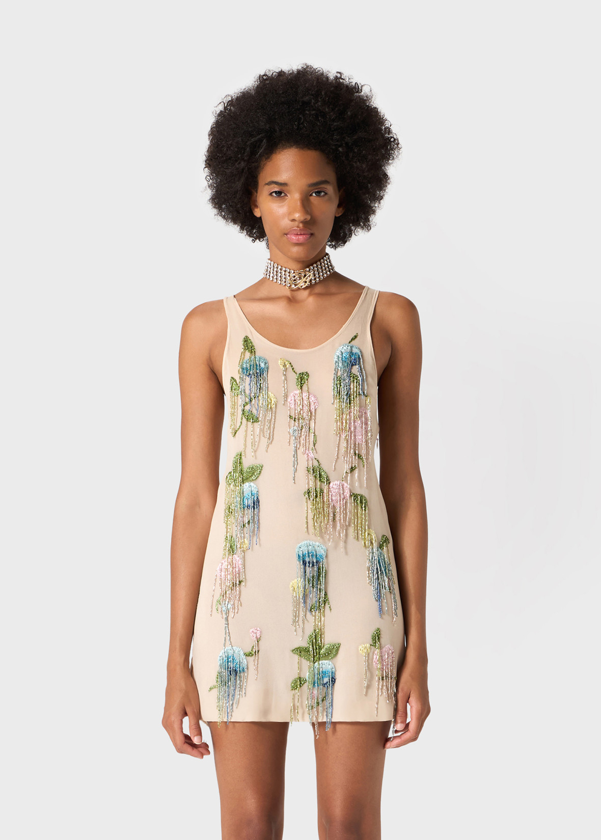Mini Dress In Embroidered Georgette With Beads | Blumarine