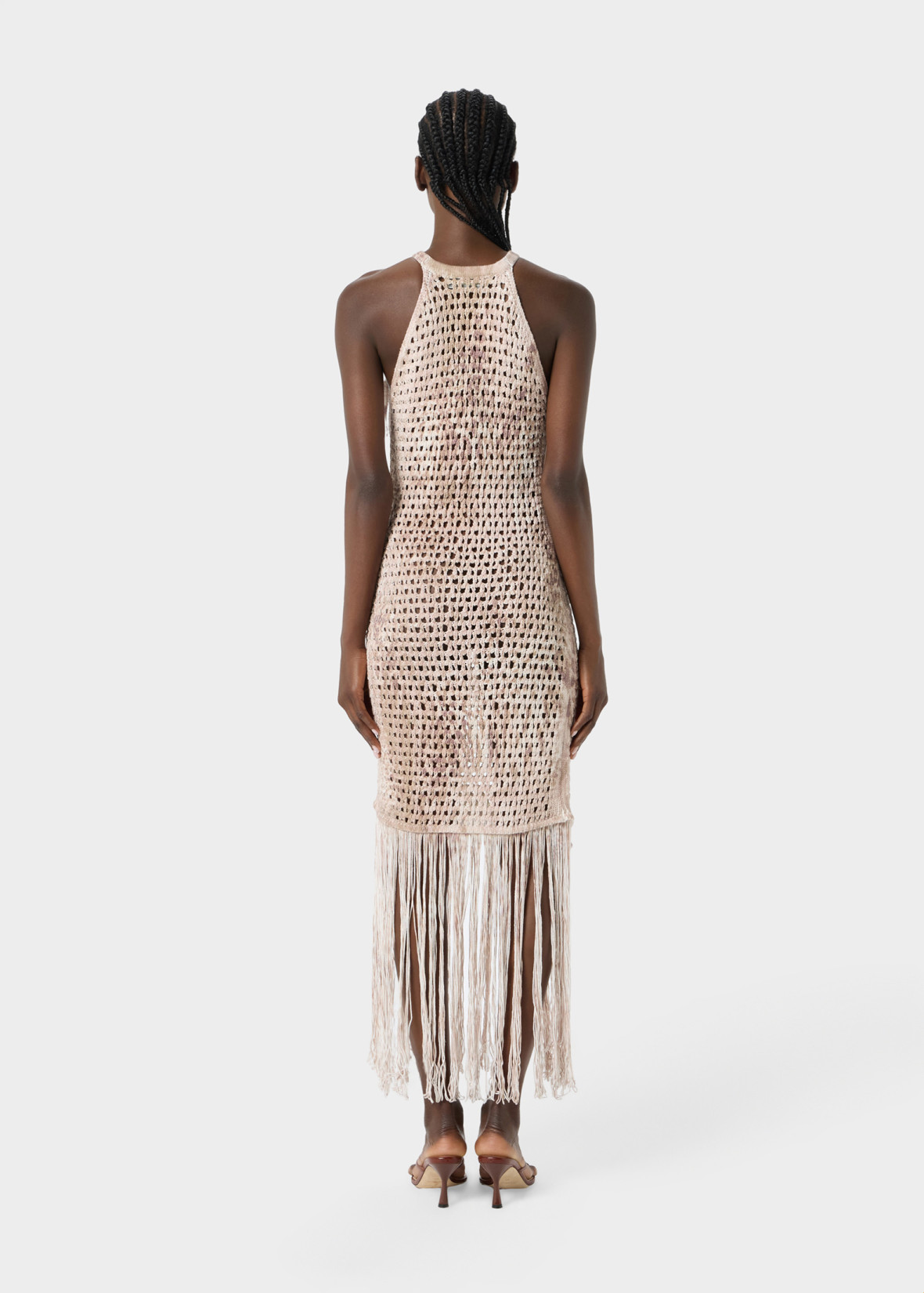 Long Mesh Dress With Fringes | Blumarine