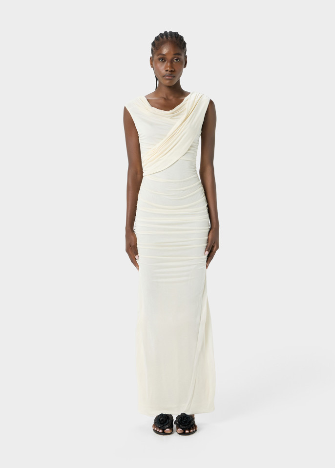 BLUMARINE: ONE-SHOULDER LONG DRESS WITH DRAPES