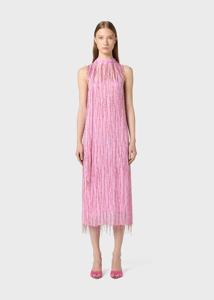 BLUMARINE: MIDI DRESS IN GEORGETTE WITH BEADED EMBROIDERY