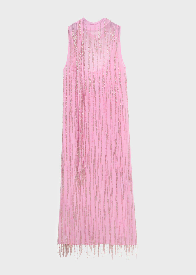 BLUMARINE: MIDI DRESS IN GEORGETTE WITH BEADED EMBROIDERY