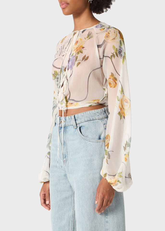 BLUMARINE: BLUSA IN CREPONNE STAMPATO