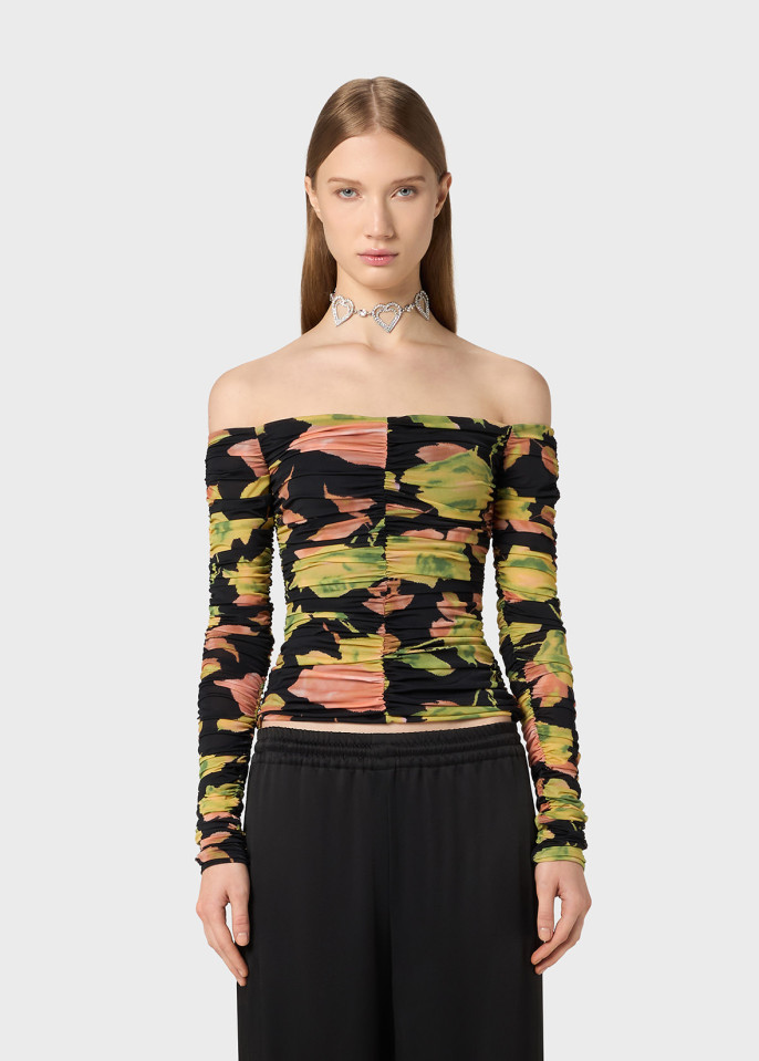 BLUMARINE: BLUSE AUS BEDRUCKTEM JERSEY MIT DRAPIERUNGEN