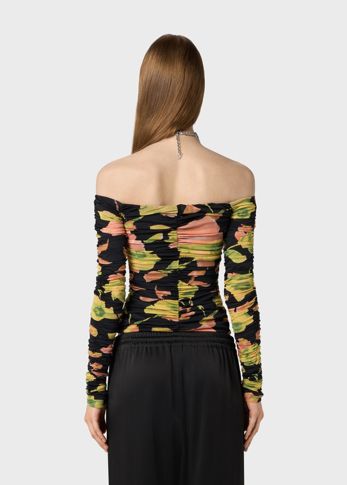 BLUMARINE: BLUSE AUS BEDRUCKTEM JERSEY MIT DRAPIERUNGEN