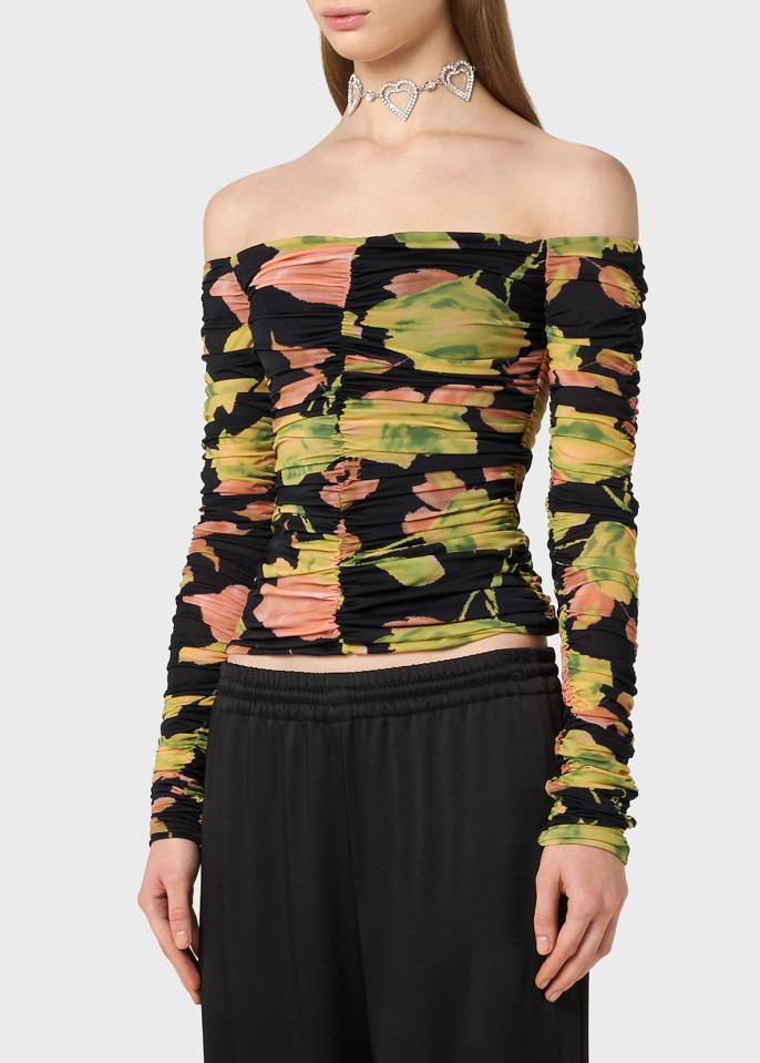 BLUMARINE: BLUSE AUS BEDRUCKTEM JERSEY MIT DRAPIERUNGEN