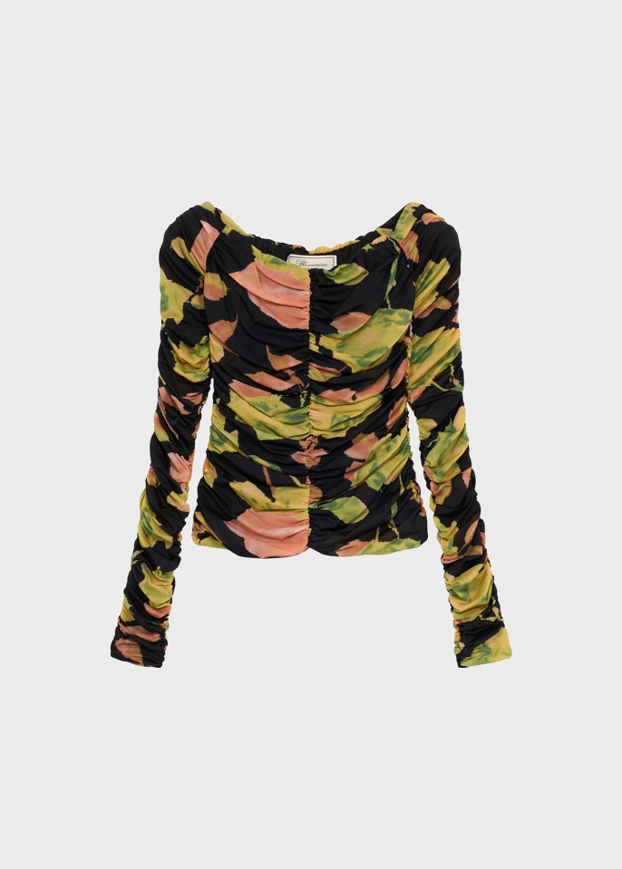 BLUMARINE: BLUSE AUS BEDRUCKTEM JERSEY MIT DRAPIERUNGEN