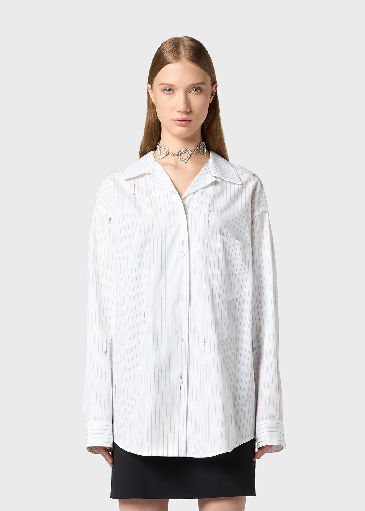 Striped Oversized Shirt With Blumarine Logo | Blumarine
