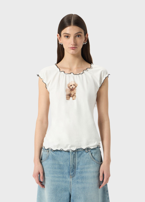 MAGLIA IN JERSEY CON STAMPA PUPPY E RUCHES