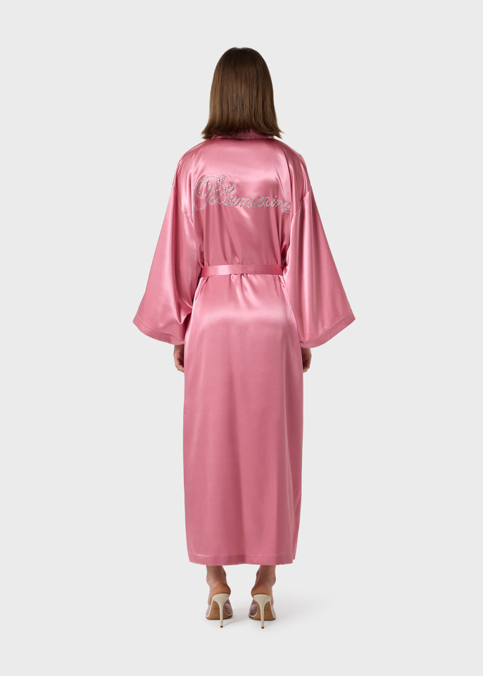 BLUMARINE: ROBE IN SATIN CON LOGO BLUMARINE IN STRASS
