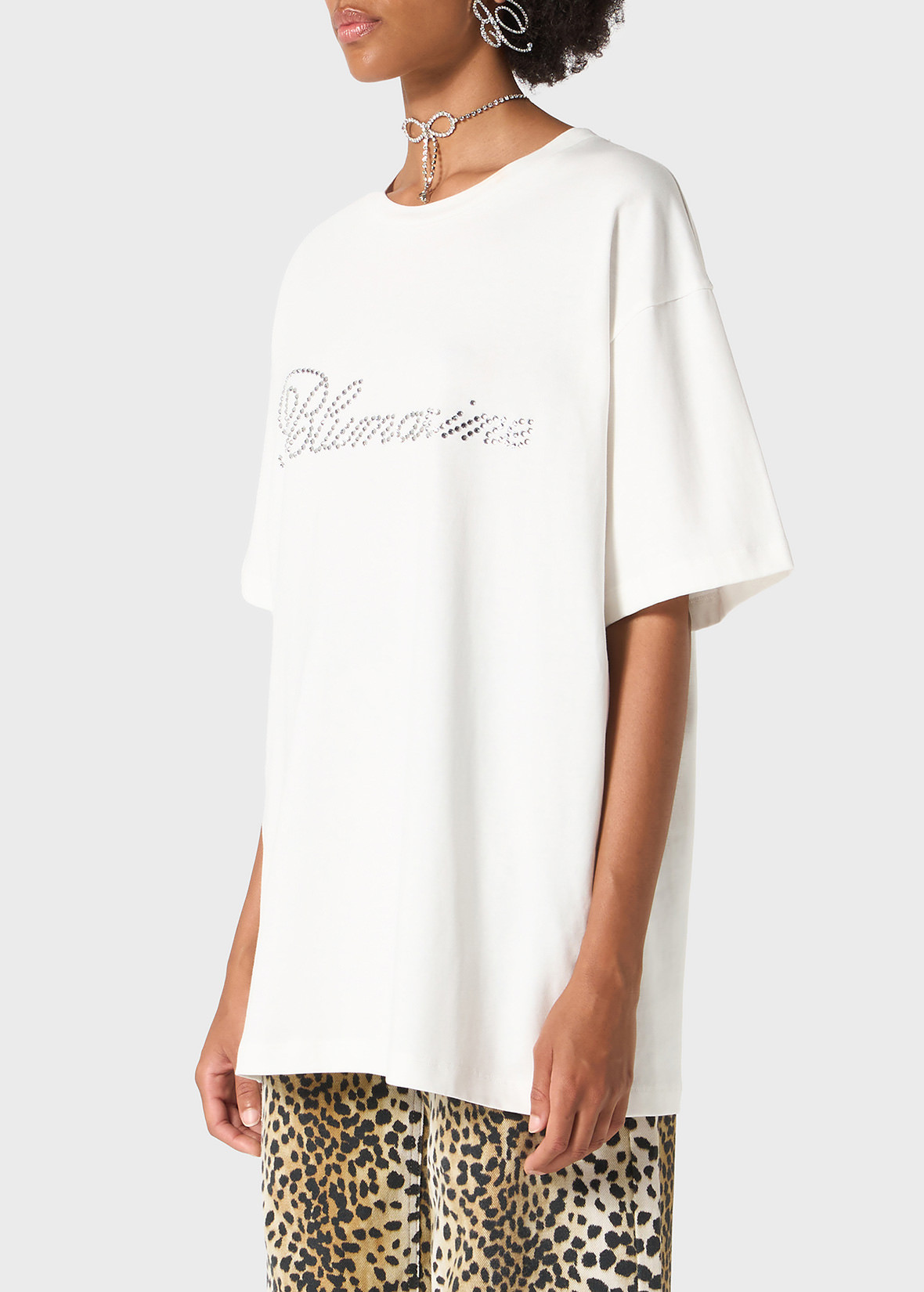 Tシャツ・カットソー BLUMARINE SHIRTS Jersey T-shirt With Rhinestones Logo | Blumarine
