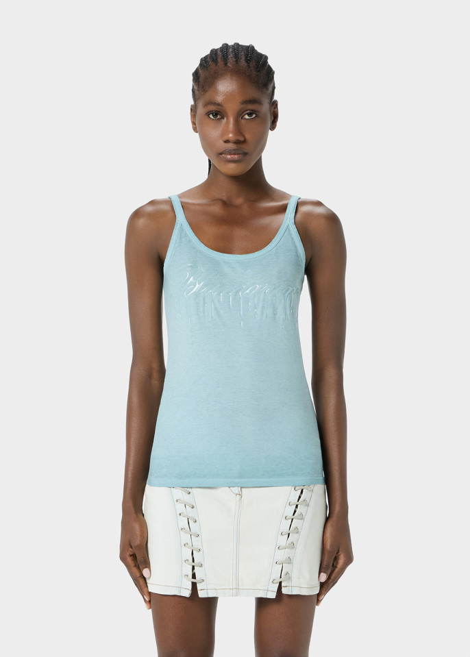 BLUMARINE: JERSEY TOP WITH DRIPPING-EFFECT LOGO