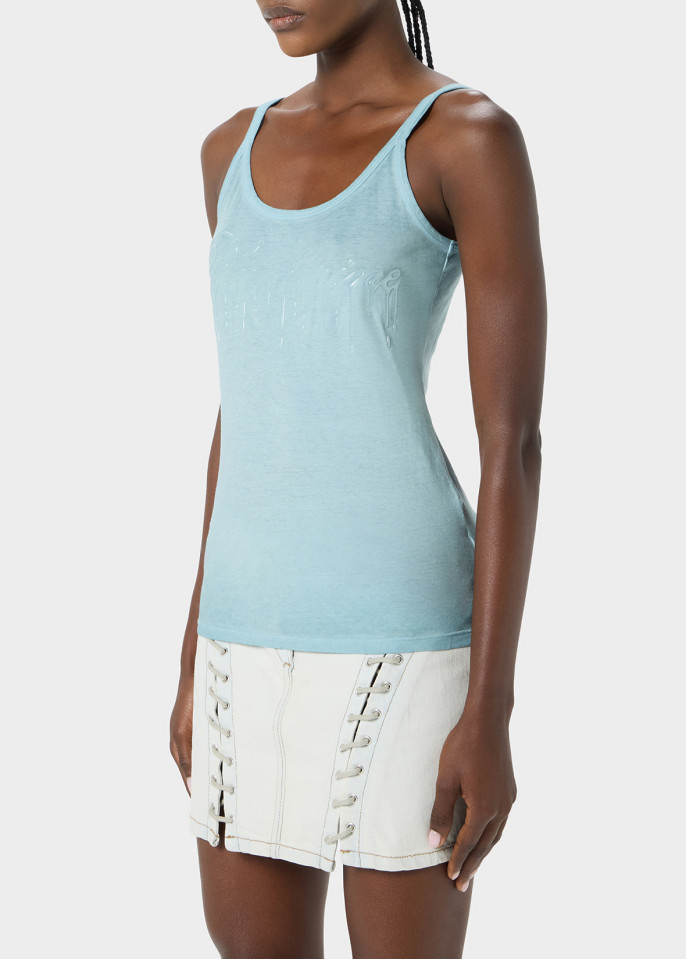 BLUMARINE: JERSEY TOP WITH DRIPPING-EFFECT LOGO