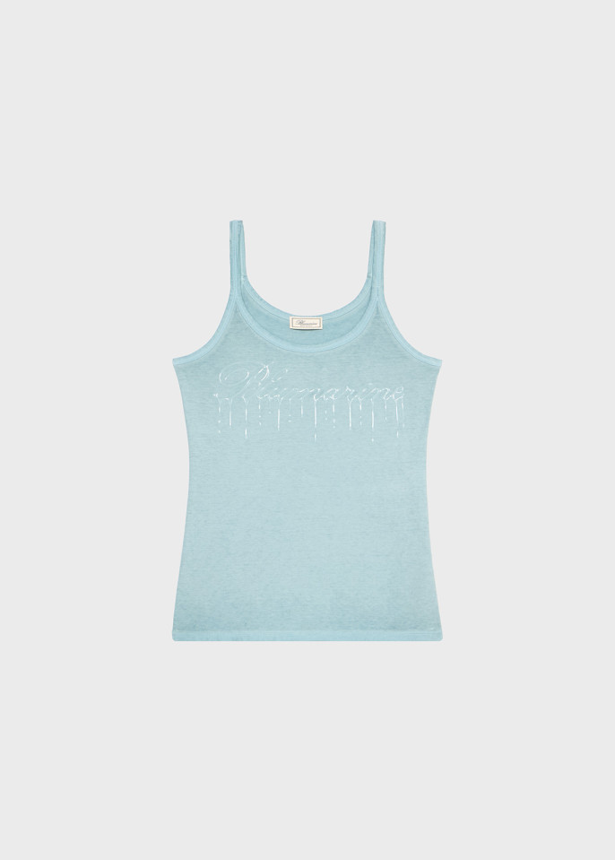 BLUMARINE: JERSEY TOP WITH DRIPPING-EFFECT LOGO