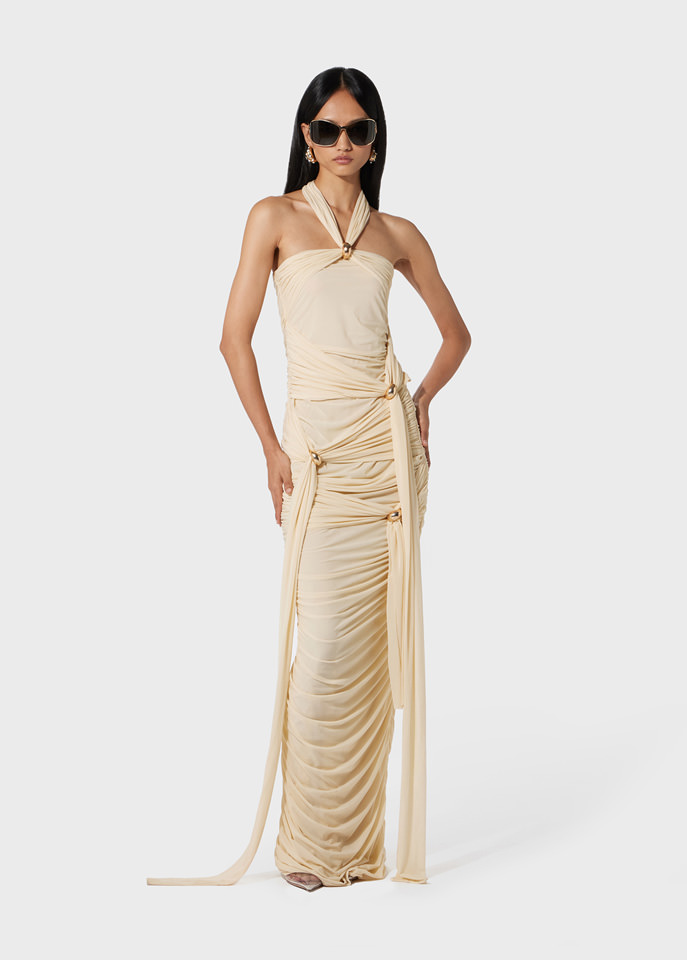 BLUMARINE: LONG DRESS WITH PINS AND SASHES