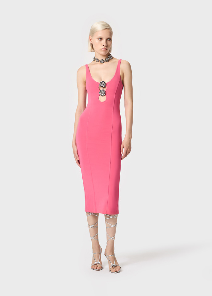 BLUMARINE: Midi dress with cut-out detailing and rose decoration