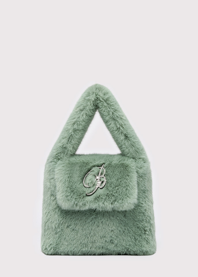 BLUMARINE: Eco fur bag with flap and logo