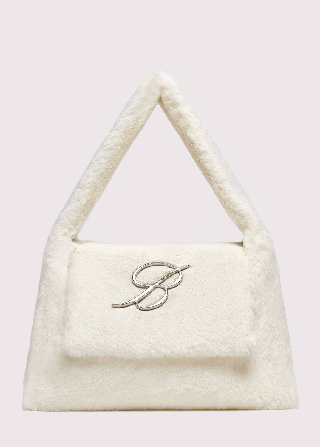 BLUMARINE: LARGE-SIZE FAUX FUR BAG WITH FLAP AND LOGO
