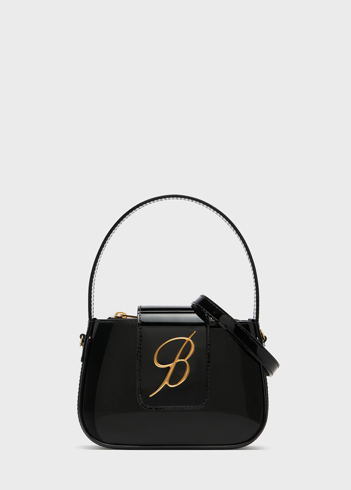 BLUMARINE: Patent leather flap bag with a B monogram