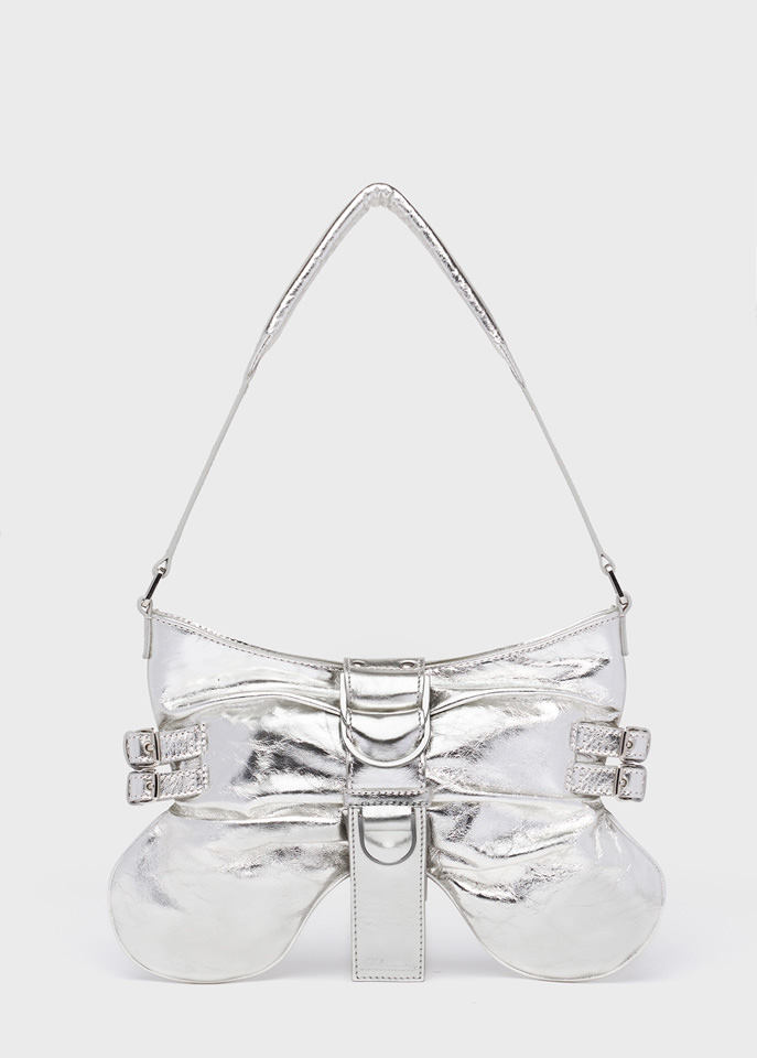 BLUMARINE: LARGE BUTTERFLY BAG IN LAMINATED LEATHER