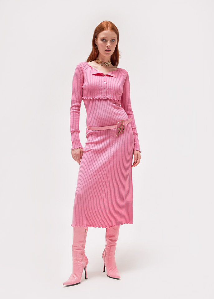 BLUMARINE: CROPPED CARDIGAN AND LONG DRESS IN KNIT