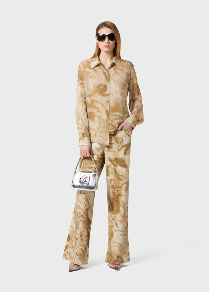 BLUMARINE: Camicia in georgette a stampa pitone camouflage