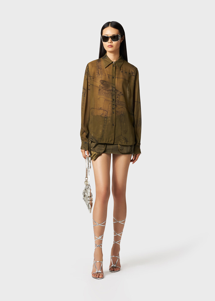 BLUMARINE: Shirt in georgette with cargo-patch print