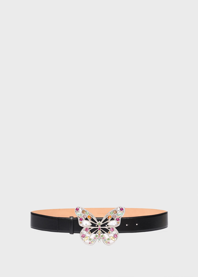 BLUMARINE: Leather belt with butterfly buckle