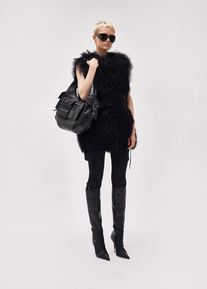 BLUMARINE: Fur vest with belts and buckles