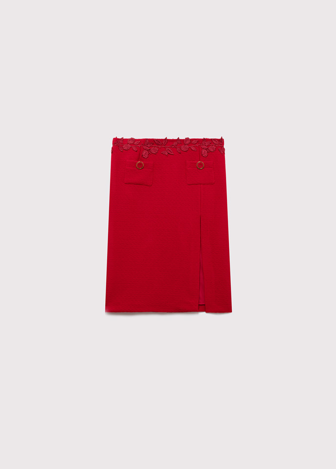 BLUMARINE: SKIRT IN WOOL WITH EMBROIDERY MACRAME