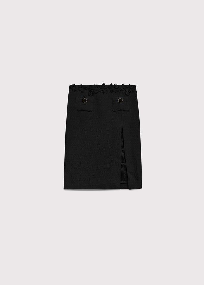 BLUMARINE: SKIRT IN WOOL WITH EMBROIDERY MACRAME