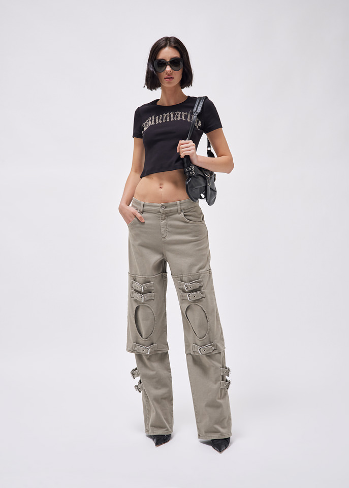 BLUMARINE: Boyfriend jeans with buckles and cut-out detailing