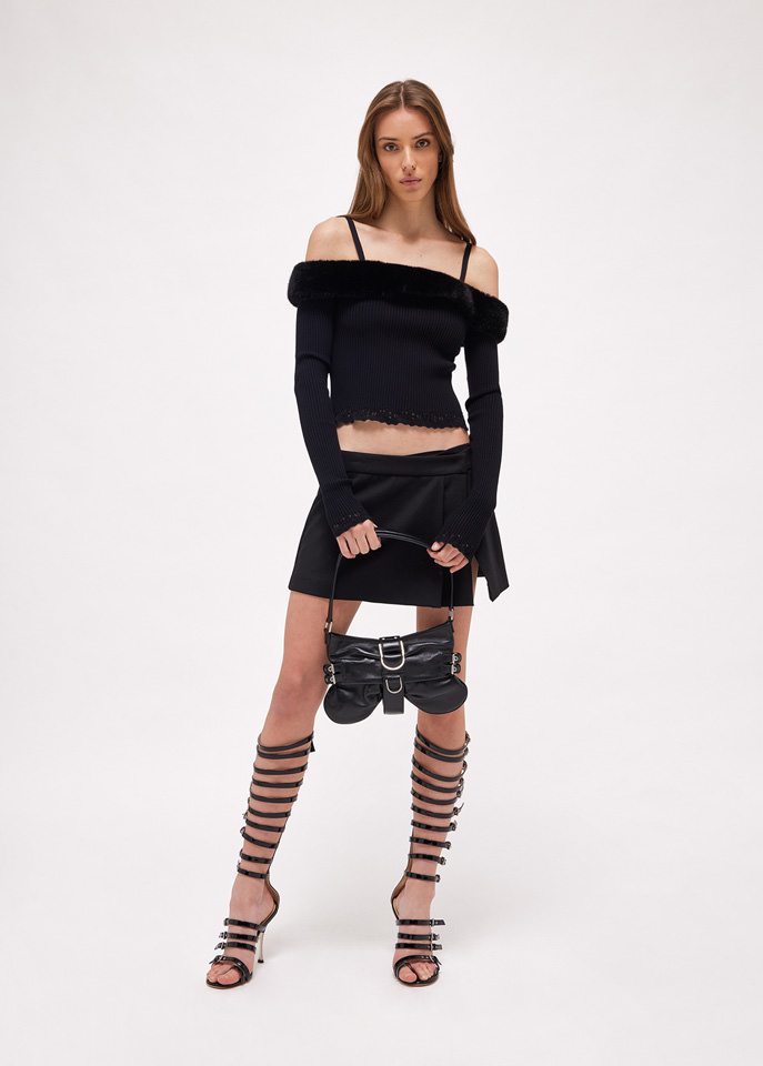 BLUMARINE: Dropped shoulder sweater with faux mink