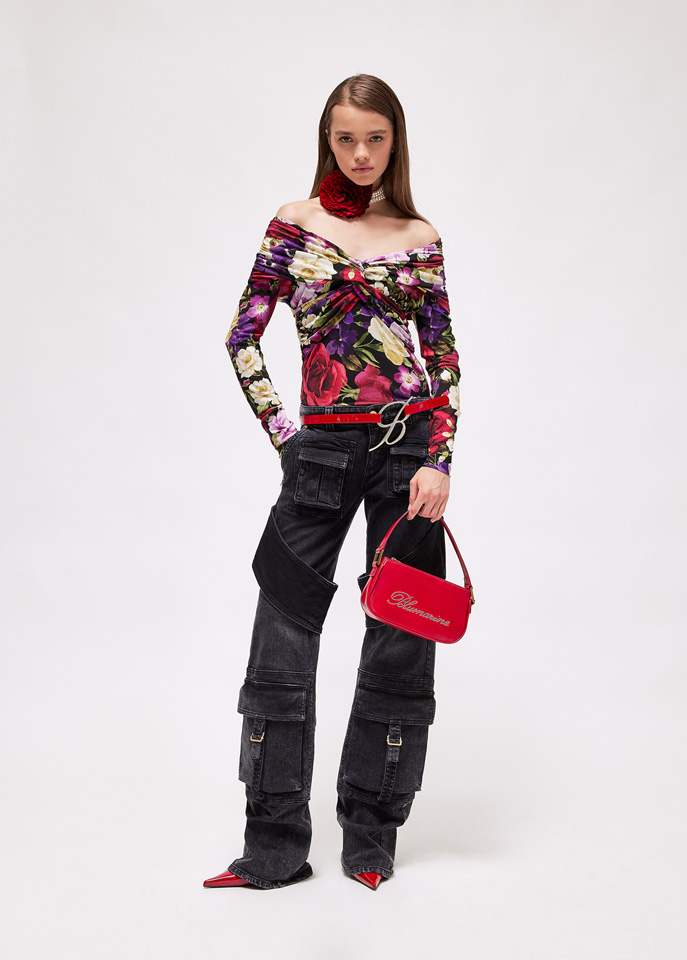 BLUMARINE: SWEATER IN JERSEY WITH FLORAL PRINT