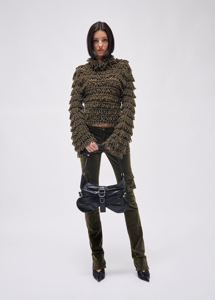 BLUMARINE: Fur stitch wool sweater