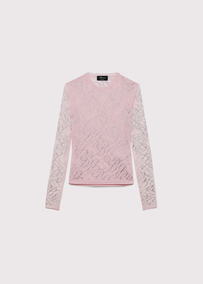 BLUMARINE: SWEATER IN TULLE WITH EMBROIDERY LOGO