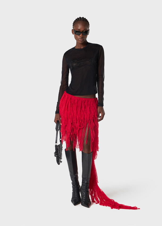 BLUMARINE: Mini skirt with embroidery fringes