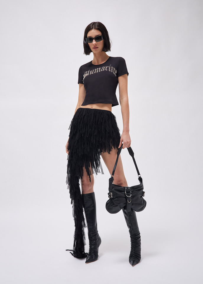 BLUMARINE: Mini skirt with embroidery fringes
