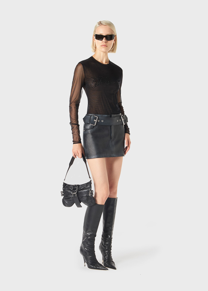 BLUMARINE: Napa leather mini skirt with belt