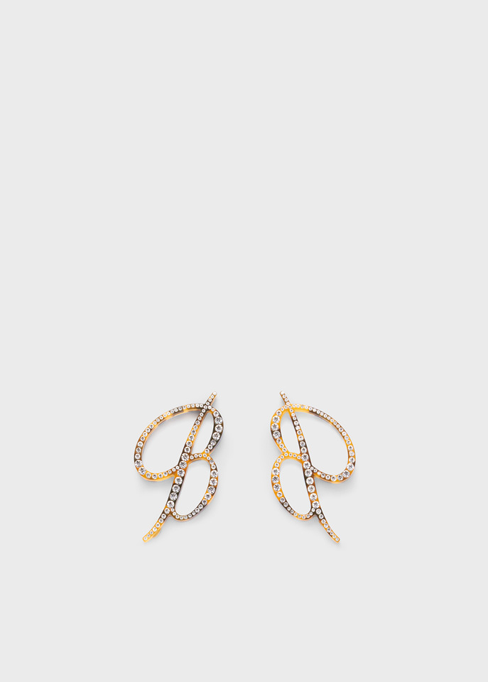 BLUMARINE: B monogram Earrings in plexi with rhinestones