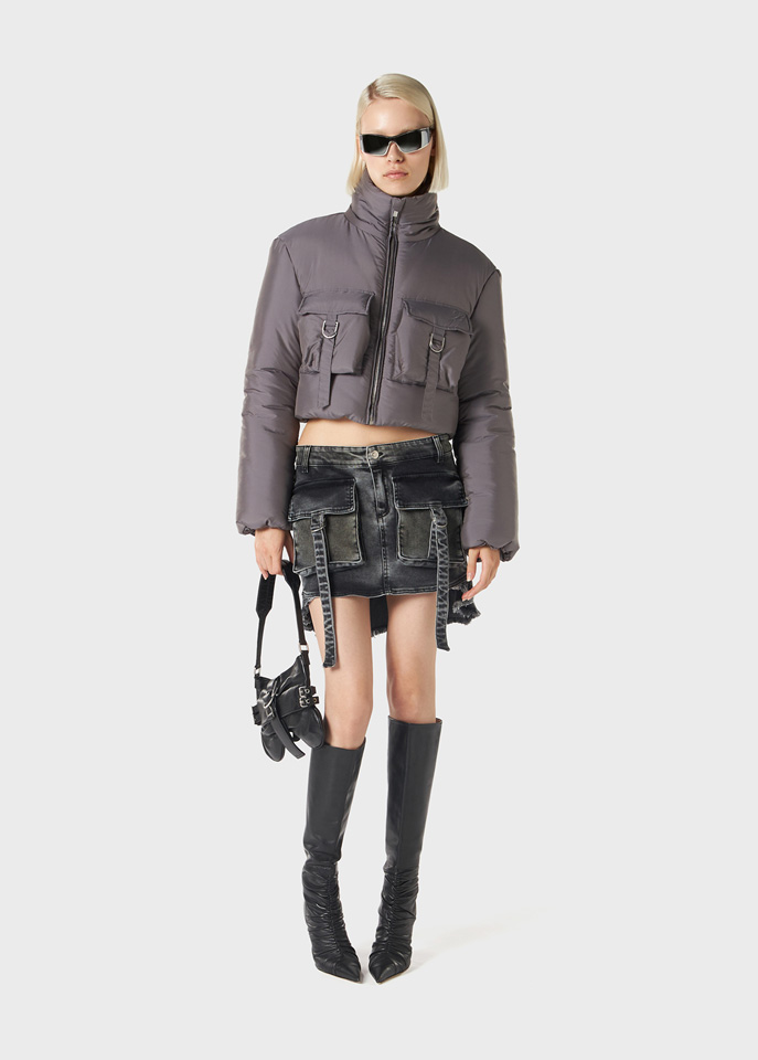 BLUMARINE: Cropped down jacket with cargo details