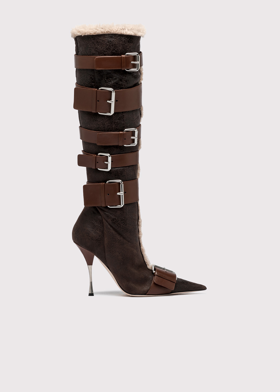 BLUMARINE: HIGH SHEARLING BOOTS WITH BUCKLES