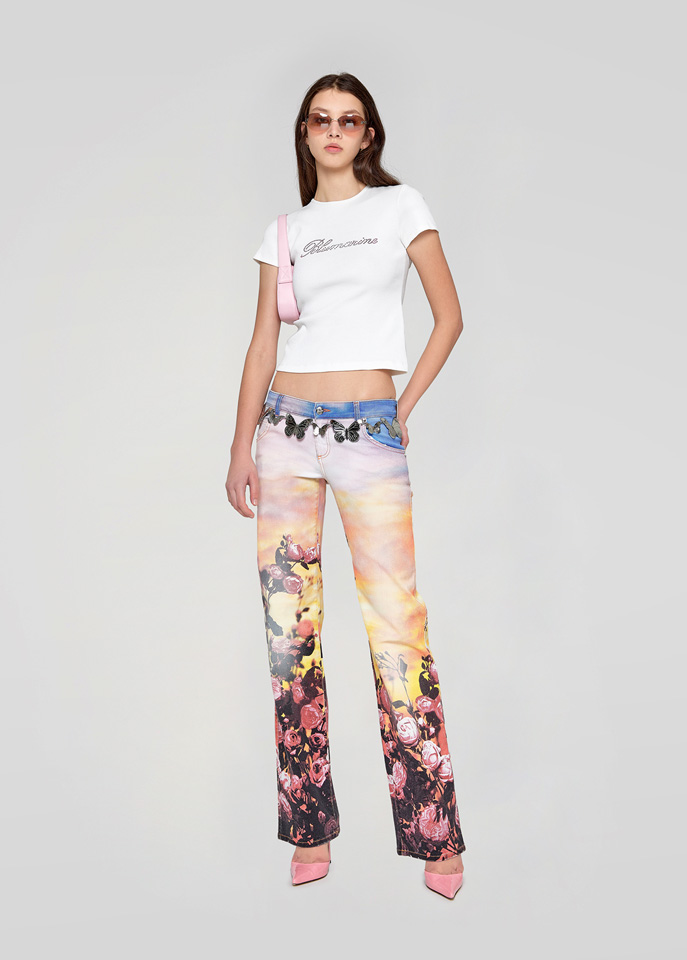 BLUMARINE: T-SHIRT RIBBED WITH EMBROIDERY STRASS