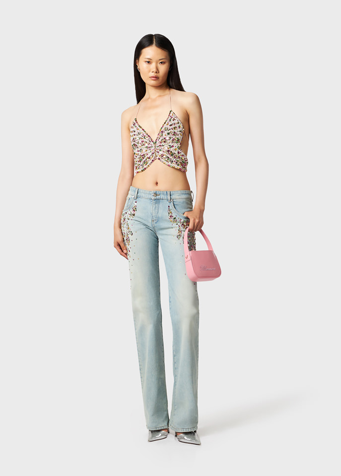 BLUMARINE: Butterfly top with hand embroidery