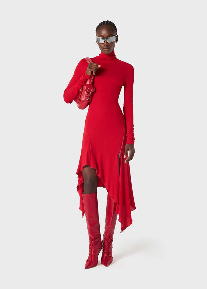 BLUMARINE: Asymmetrisches Jersey-Kleid mit dekorativem Reißverschluss