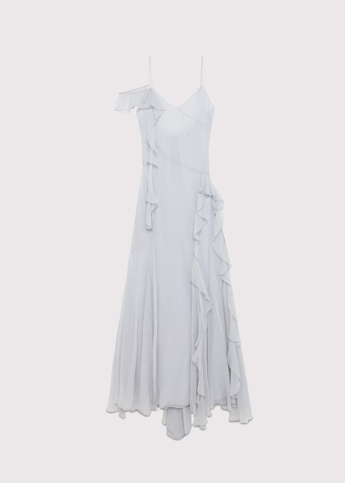 BLUMARINE: Ruffled long dress in silk
