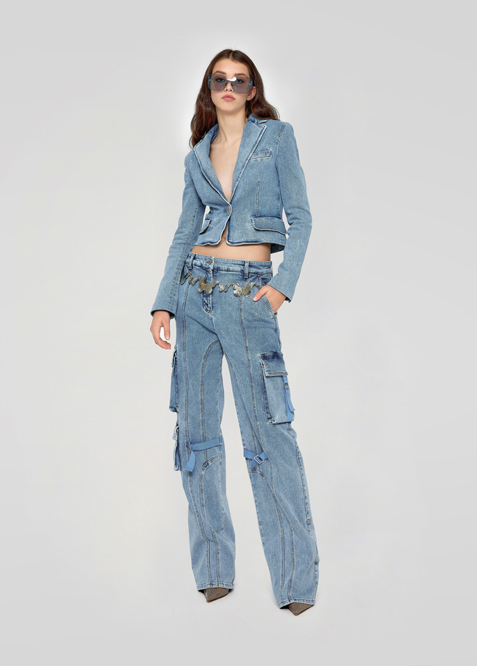 BLUMARINE: CARGO JEANS WITH BELLOWS POCKETS