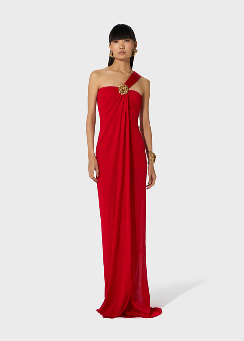 BLUMARINE ONE SHOULDER DRESS WITH ROSE PIN
